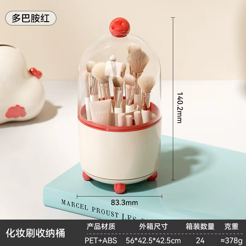 Plastic 360 Rotating Modern Makeup Brush Storage Box Dustproof Lid Cosmetic Brush Holder Desktop Vanity Organizer Lipstick