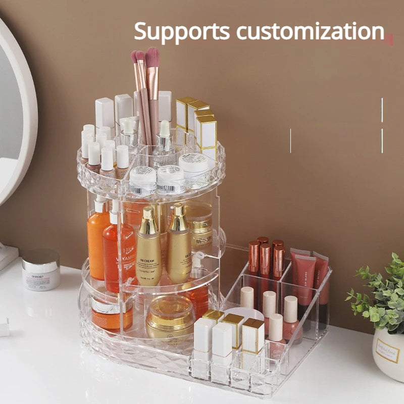 Clear Transparent 360 Degree Rotating Plastic Adjustable Cosmetic Storage Box Makeup Storage Organizer Tools Storage Stand