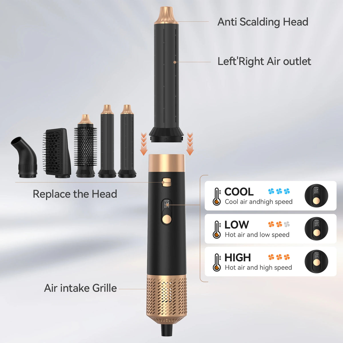 6 in 1 Multi Styling Tools Hot Air Brush One Step Blowout Hair Straightener Curler 5 in 1 Hair Dryer Brush