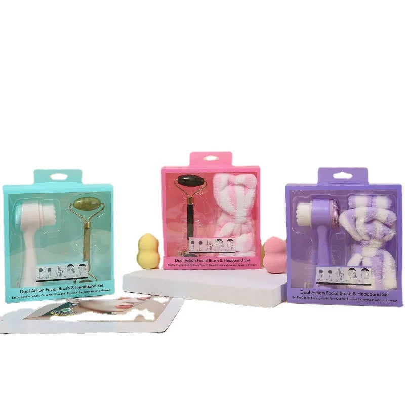 Private Label Cleansing Brush and Hair Band Combo Set Instrument Cleansing Brush Coral Velvet Hair Band