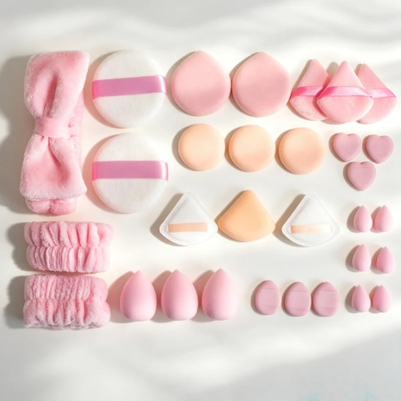 Makeup Remover Pad Washable Headband and Marshmallow Powder Puff Facial Cleansing Set Makeup Foundation Set Hair Tie Wrist Band