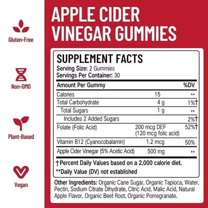 Apple Cider Vinegar Gummies 60 Pieces Adult Digestive Health Supports Healthy Digestion Weight Loss Vitamin B-9 OEM