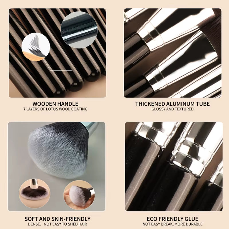 HMU High Quality Private Label Professional Black Silver Vegan Cruelty Free 18Pcs Makeup Brush Set for Professional Makeup