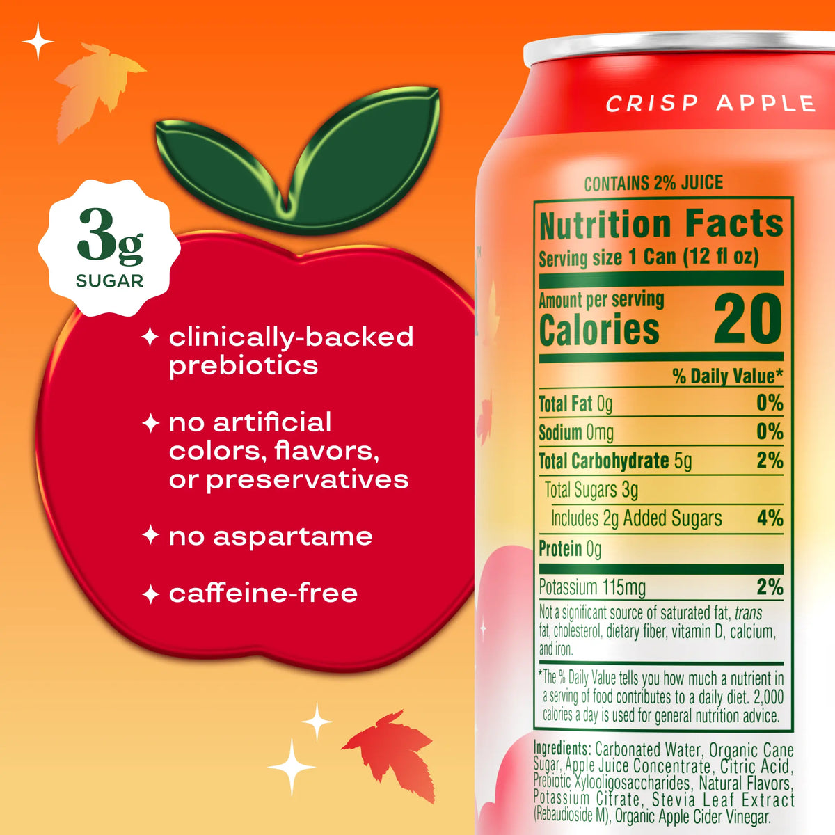 Crisp Apple - Bloom Pop - Limited Time Flavor - Prebiotic Soda 12 Pack, 12oz Cans - Prebiotic Soda for Gut Health, Low Calorie Soda, No Caffeine, Healthy Soft Drink Alternative Beverage