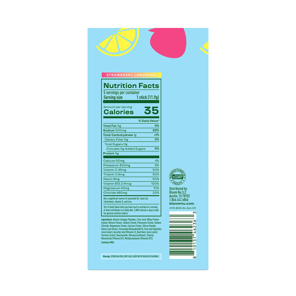 Bloom Nutrition Daily Hydration Sticks (5 Sticks) - 1350mg Electrolytes, 5g Clear Whey Protein & Collagen, 8 Key Vitamins, Sugar-Free Drink Mix for Hydration, Recovery & Skin Health