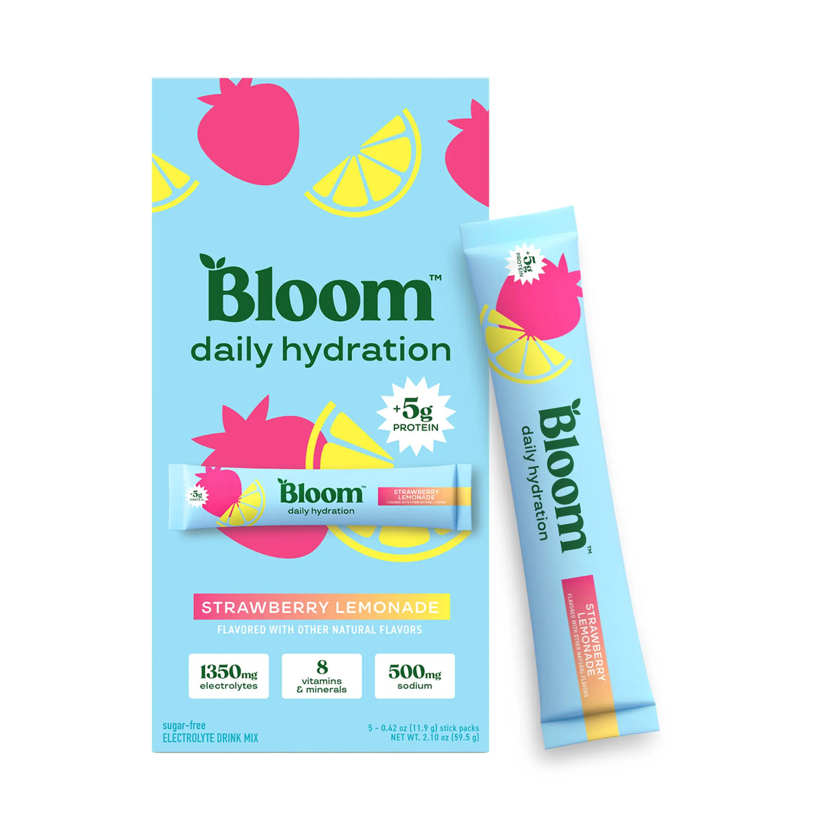 Bloom Nutrition Daily Hydration Sticks (5 Sticks) - 1350mg Electrolytes, 5g Clear Whey Protein & Collagen, 8 Key Vitamins, Sugar-Free Drink Mix for Hydration, Recovery & Skin Health