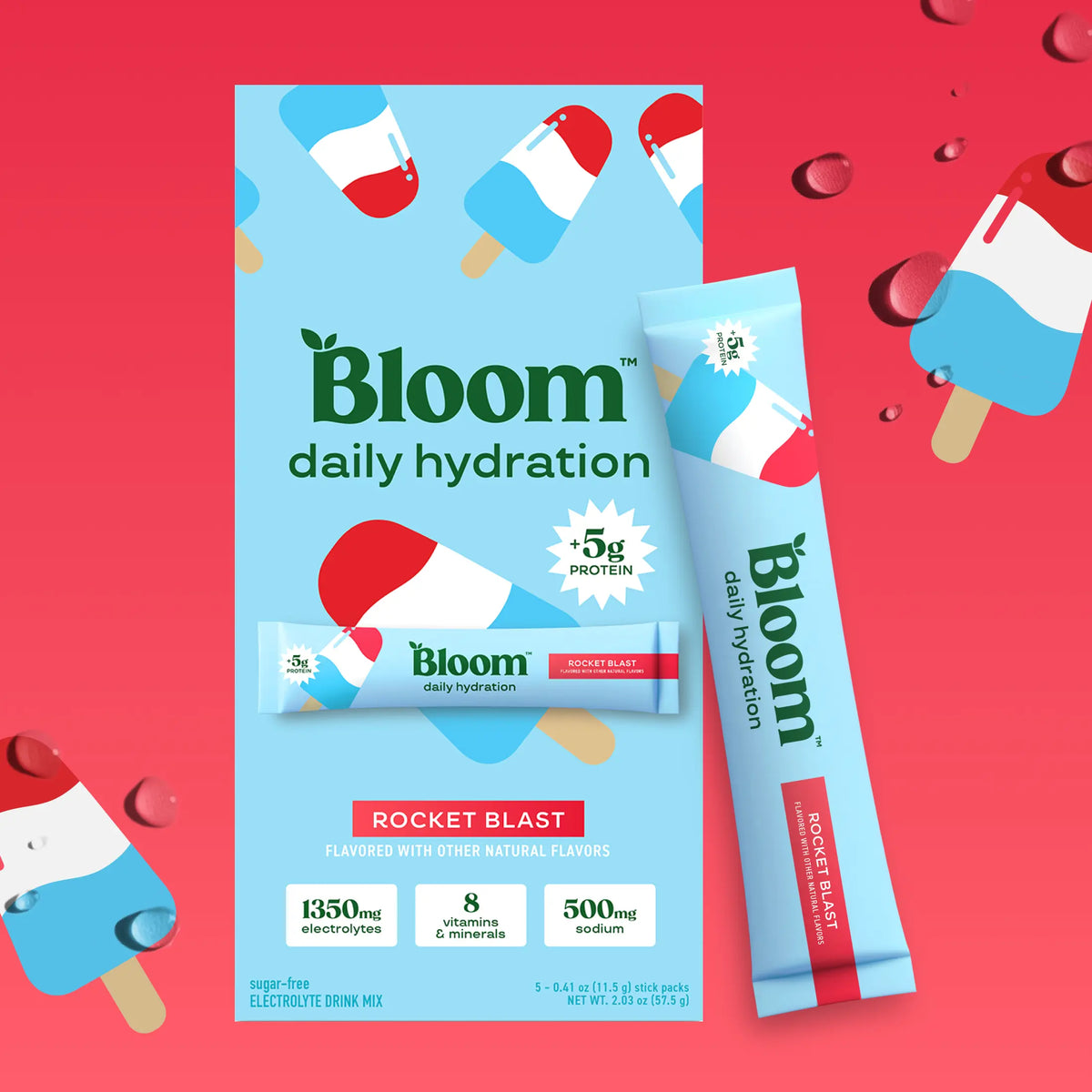 Bloom Nutrition Daily Hydration Sticks (5 Sticks) - 1350mg Electrolytes, 5g Clear Whey Protein & Collagen, 8 Key Vitamins, Sugar-Free Drink Mix for Hydration, Recovery & Skin Health
