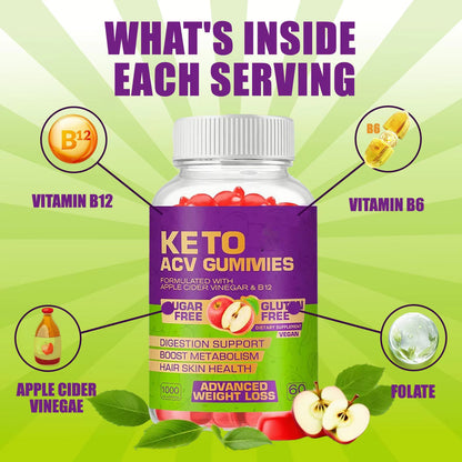 OEM ODM Advanced KETO ACV Gummies Fiber Supplement Apple Cider Vinegar Gummy Vitamin B12 Health Antioxidant Health Supplements