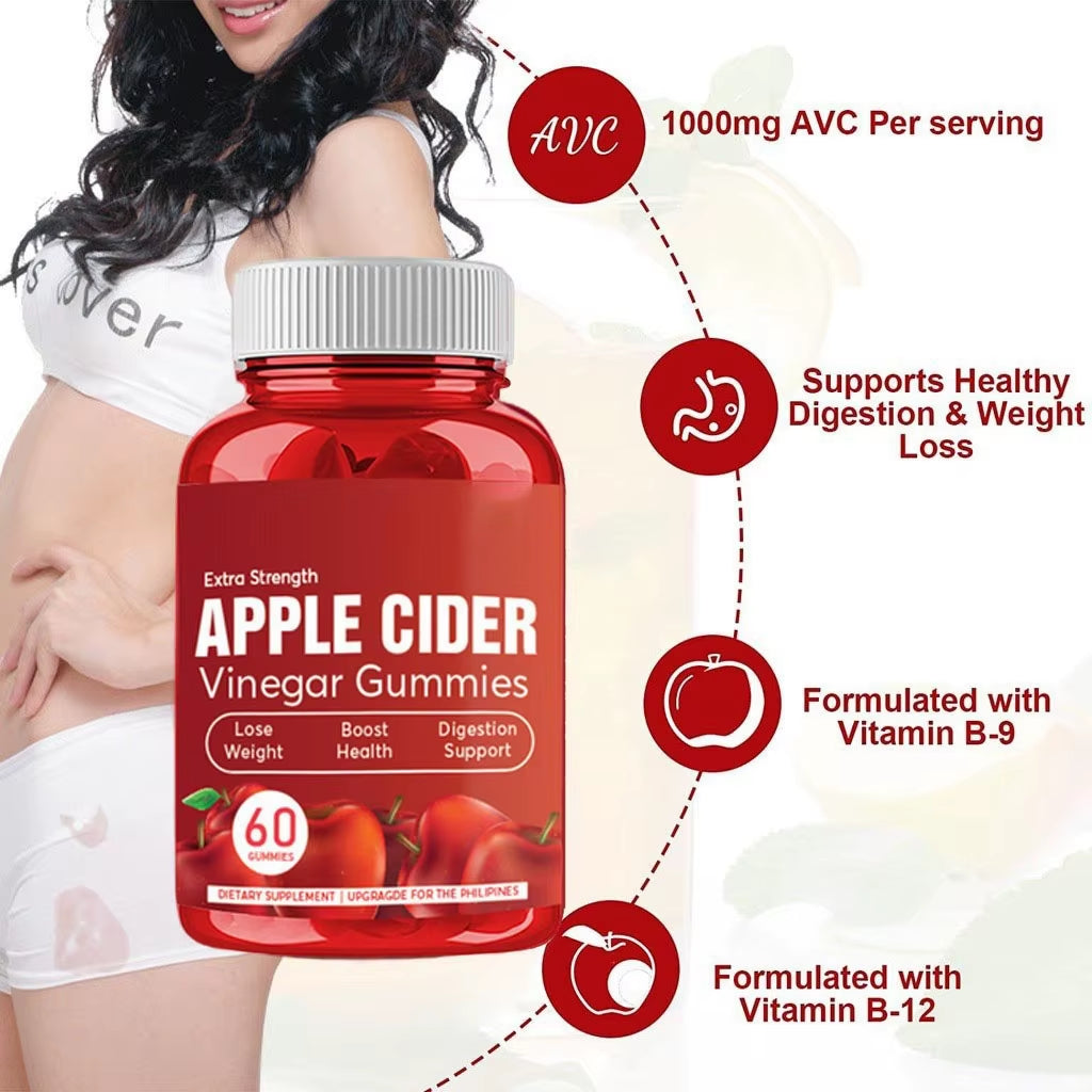 Apple Cider Vinegar Gummies 60 Pieces Adult Digestive Health Supports Healthy Digestion Weight Loss Vitamin B-9 OEM