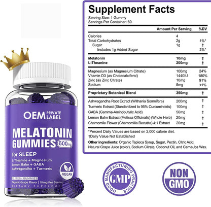 Private Label 10Mg Vegan Melatonin Gummy Candy Sleep Vitamins Gummies