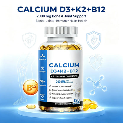 LUVVITA Calcium D3+K2+B12 Multivitamin Capsules for Teenagers Adults Newborn-60 Capsules Supporting Bone Muscle Nerve Health