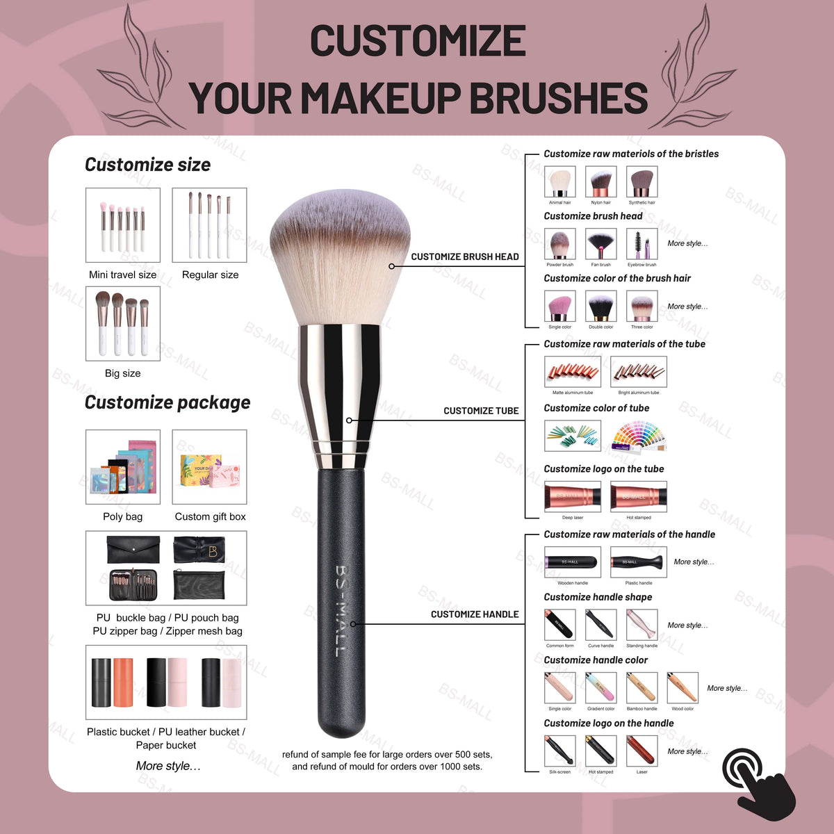 BS-MALL 14PCS Professional Makeup Brushes Private Label Cosmetic Tools Foundation Eyeshadow Brushes Foundation Sponge Set