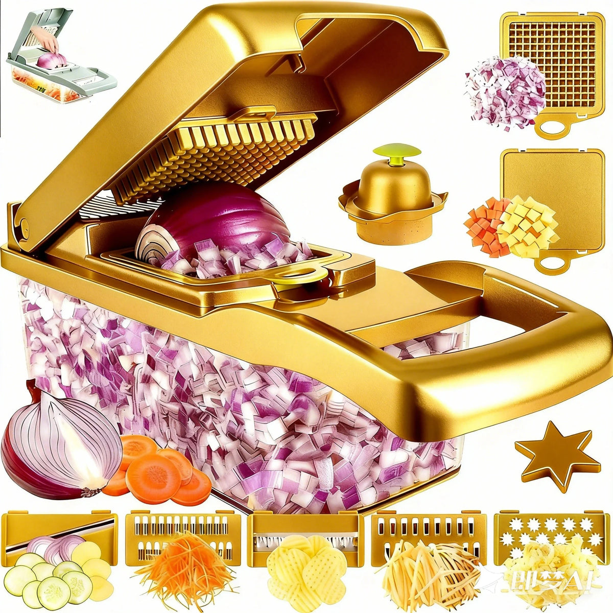 Factory Wholesale Kitchen Accessories 14 in 1 Food Cutter Veggie Onion Chopper Mandoline Slicer Multifunctional Vegetable Cutter
