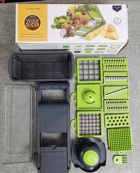 Factory Wholesale Kitchen Accessories 14 in 1 Food Cutter Veggie Onion Chopper Mandoline Slicer Multifunctional Vegetable Cutter