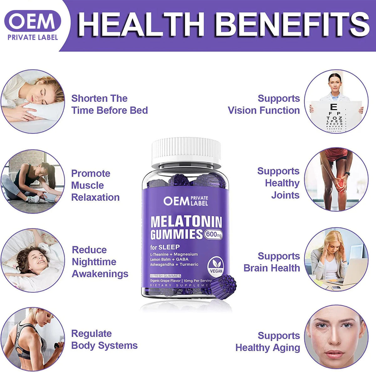Private Label 10Mg Vegan Melatonin Gummy Candy Sleep Vitamins Gummies