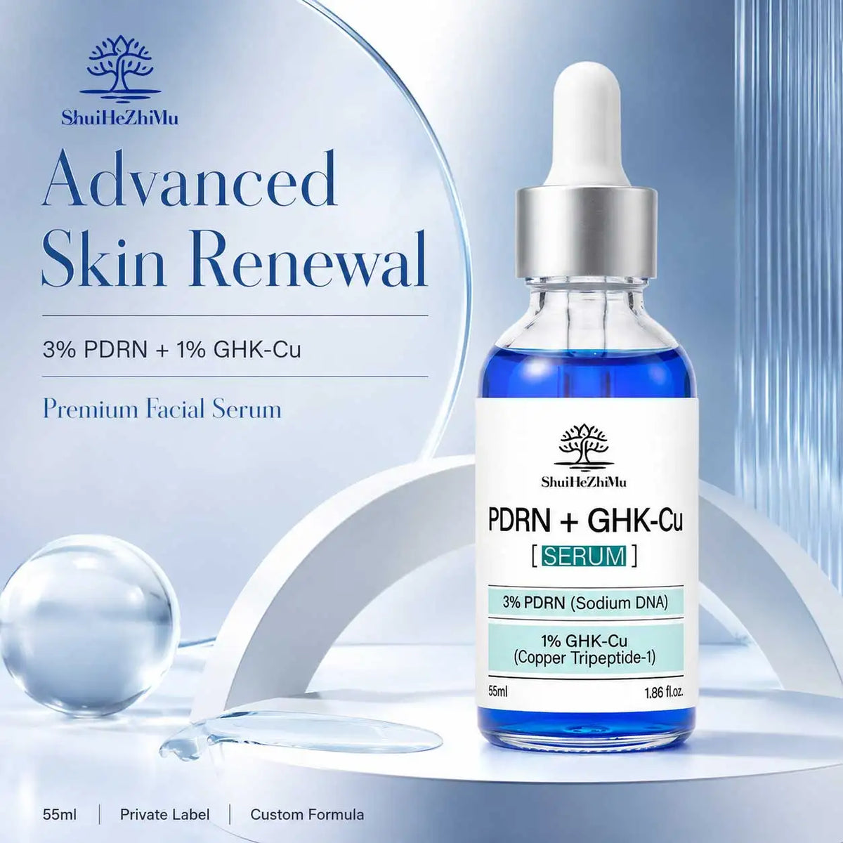 Dual Active PDRN Ghk-Cu Face Serum 55Ml anti Aging Firming Hydration Skin Texture Care Wholesale Private Label OEM ODM Supplier