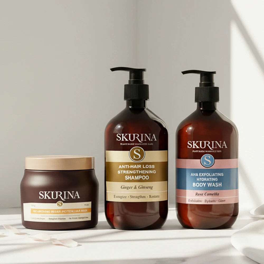 Salon Care Set Vegan Anti-Breakage Herbal Ginger Shampoo Repair Damaged Hair Conditioner Exfoliating Body Wash Private Label OEM
