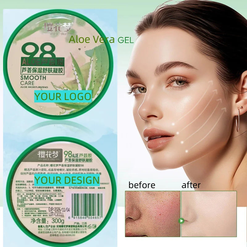 300G Herbal Aloe Vera Soothing Gel Face Body Deep Moisture Cooling Sun Care All Skin Types Day/Night Use