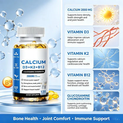 LUVVITA Calcium D3+K2+B12 Multivitamin Capsules for Teenagers Adults Newborn-60 Capsules Supporting Bone Muscle Nerve Health