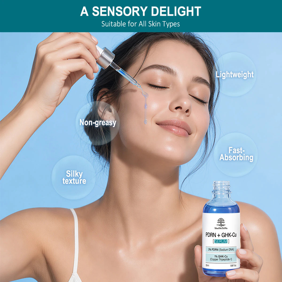 Dual Active PDRN Ghk-Cu Face Serum 55Ml anti Aging Firming Hydration Skin Texture Care Wholesale Private Label OEM ODM Supplier