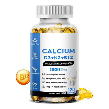 LUVVITA Calcium D3+K2+B12 Multivitamin Capsules for Teenagers Adults Newborn-60 Capsules Supporting Bone Muscle Nerve Health