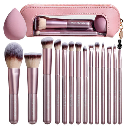 BS-MALL 14PCS Professional Makeup Brushes Private Label Cosmetic Tools Foundation Eyeshadow Brushes Foundation Sponge Set