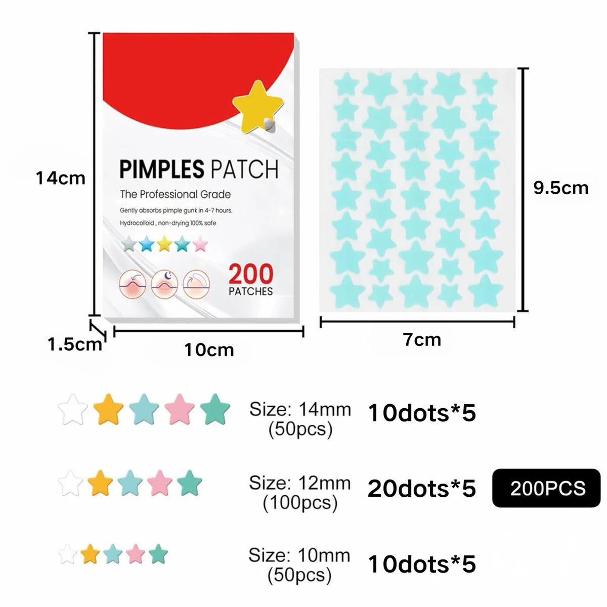 CM 200 Pcs Wholesale Star Style Pimple Patch Hydrocolloid Acne Patches for Face Infused with Tea Tree Oil Centella