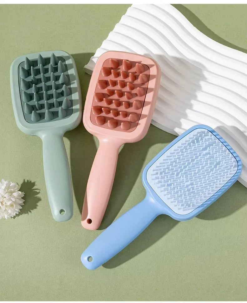 Double Sided Hair Head Scrubber with Long Handle Shampoo Brush and Hair Shower Comb for Hair Growth and Dandruff Removal