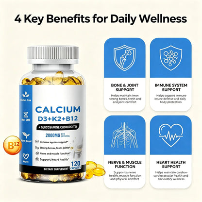 LUVVITA Calcium D3+K2+B12 Multivitamin Capsules for Teenagers Adults Newborn-60 Capsules Supporting Bone Muscle Nerve Health