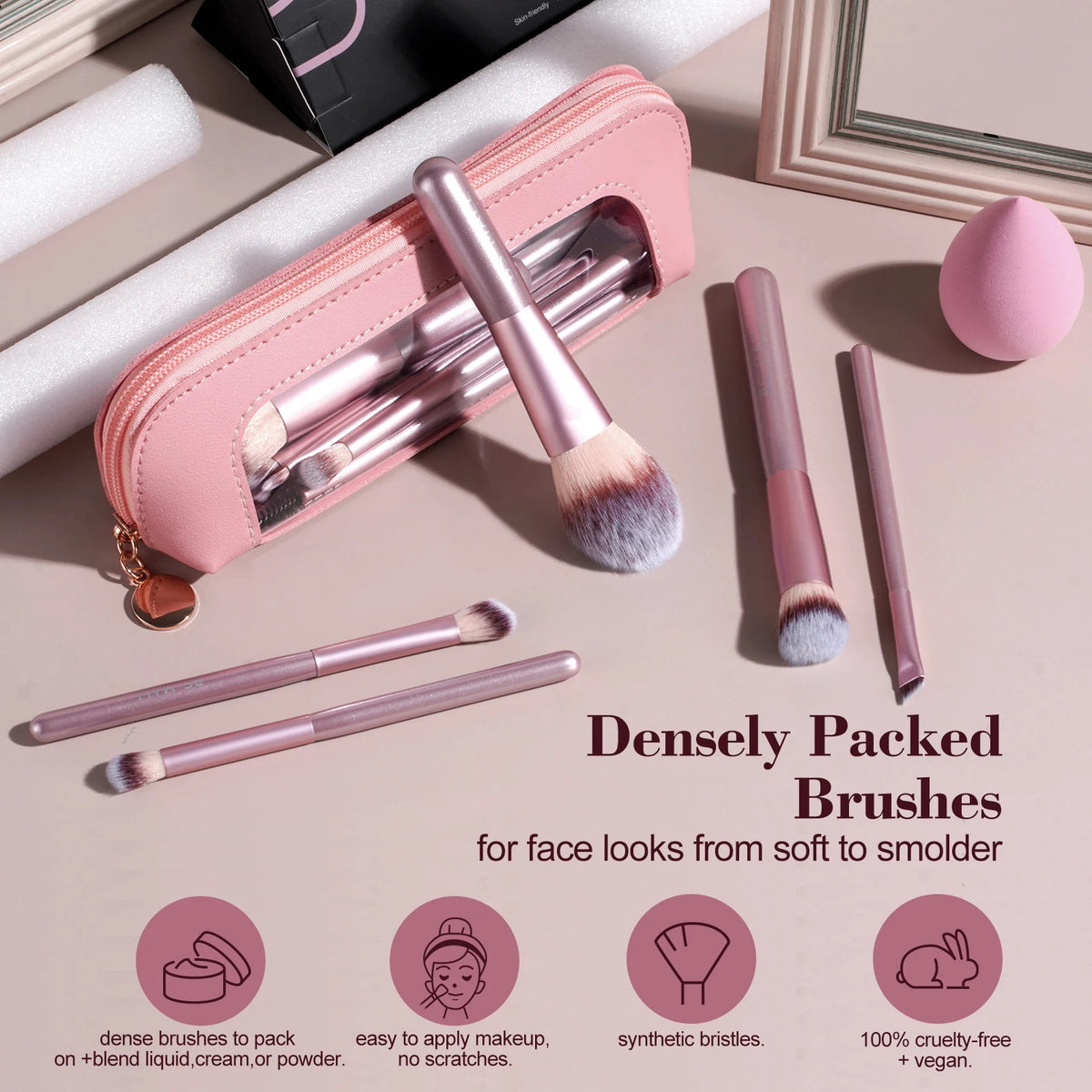 BS-MALL 14PCS Professional Makeup Brushes Private Label Cosmetic Tools Foundation Eyeshadow Brushes Foundation Sponge Set