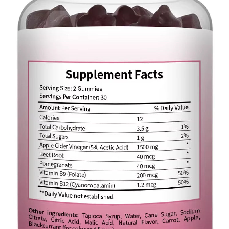 Wholesale Custom Premium Apple Cider Vinegar Gummies Beetroot Pomegranate B12 Folic Acid Private Label OEM ODM
