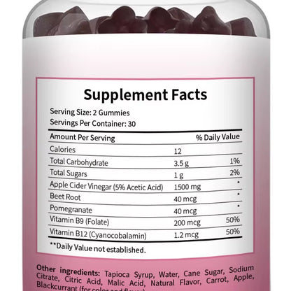 Wholesale Custom Premium Apple Cider Vinegar Gummies Beetroot Pomegranate B12 Folic Acid Private Label OEM ODM