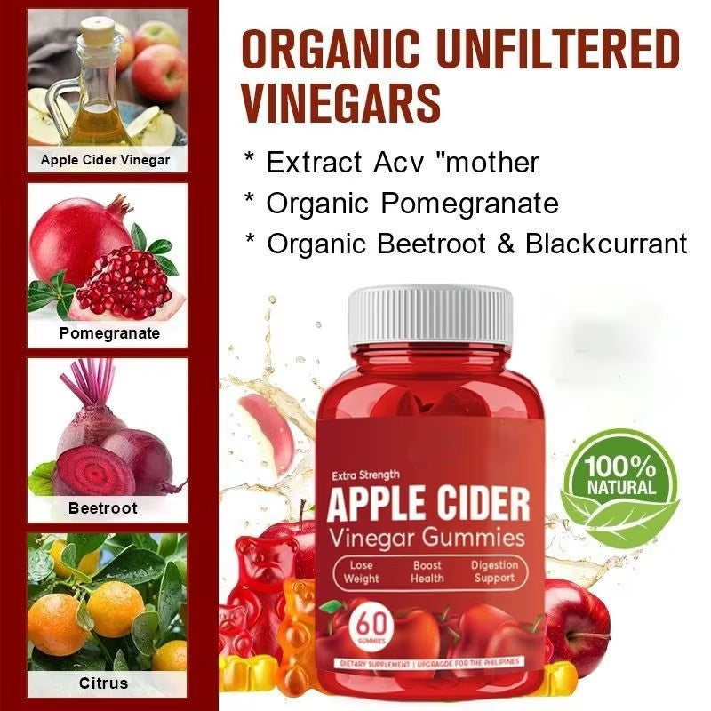 Apple Cider Vinegar Gummies 60 Pieces Adult Digestive Health Supports Healthy Digestion Weight Loss Vitamin B-9 OEM