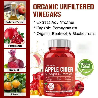 Apple Cider Vinegar Gummies 60 Pieces Adult Digestive Health Supports Healthy Digestion Weight Loss Vitamin B-9 OEM