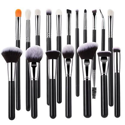 HMU High Quality Private Label Professional Black Silver Vegan Cruelty Free 18Pcs Makeup Brush Set for Professional Makeup